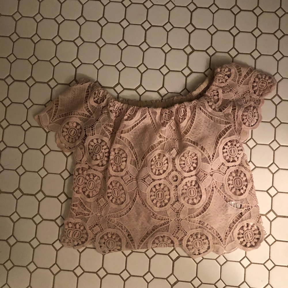 Blush Sheer Lace Top Off The Shoulder